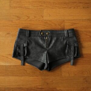 Edikted Faux Leather Micro Shorts Women Black Cargo Strappy Gorpcore Size M